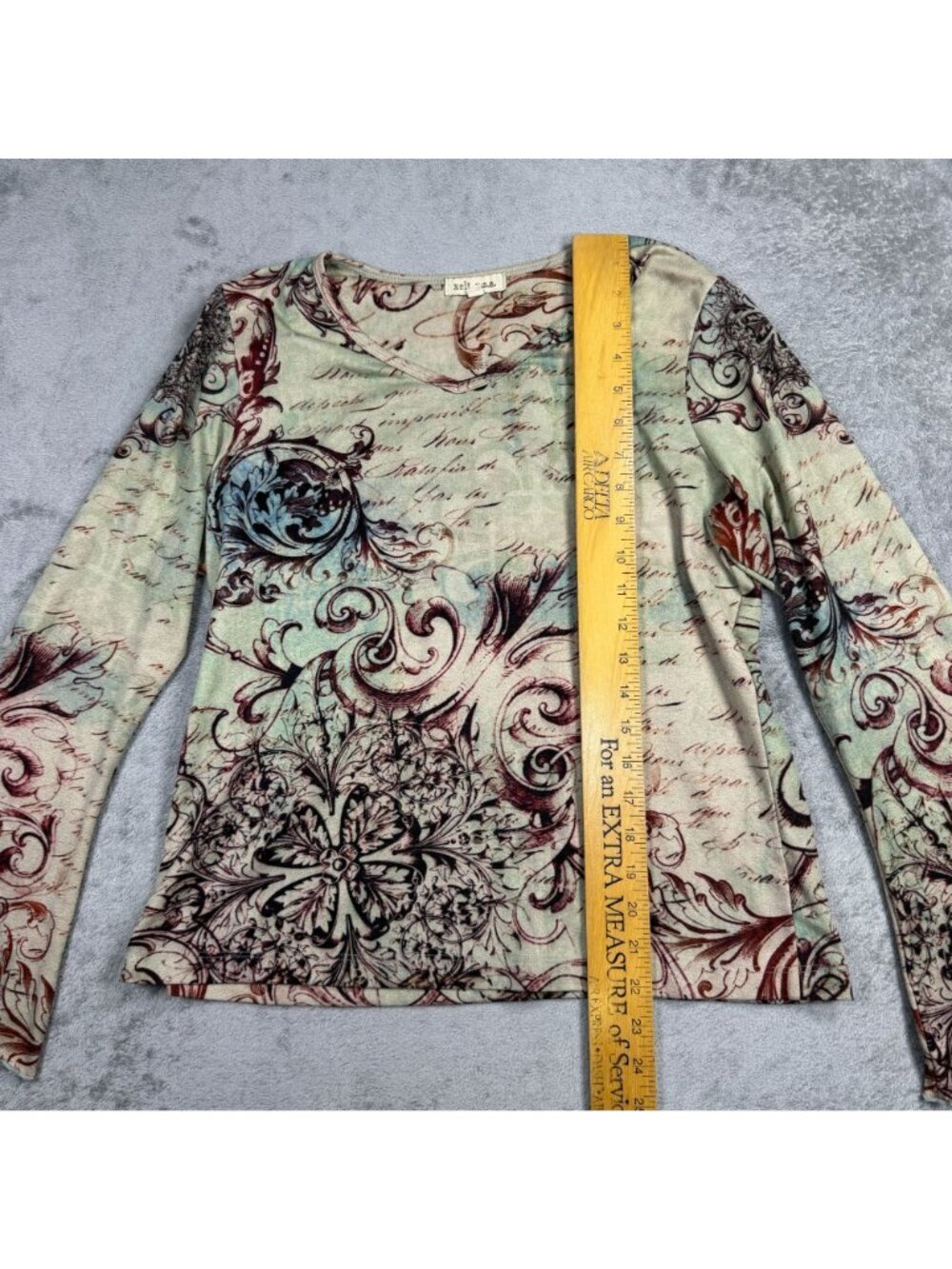 Vintage Y2K Grunge Forest Fairy Ornate Bell Sleeve Shirt Womens PXL Indie Floral - Picture 8 of 9